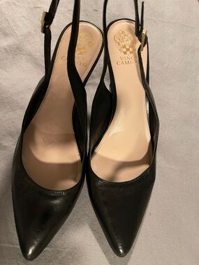 Vince Camuto Black Leather Pointed-Toe Slingback Pumps